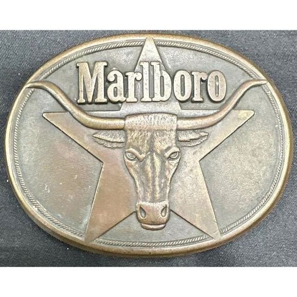 Marlboro Other - Vtg Marlboro Cigarettes Men’s Belt Buckle Solid Brass Longhorn Bull 1987